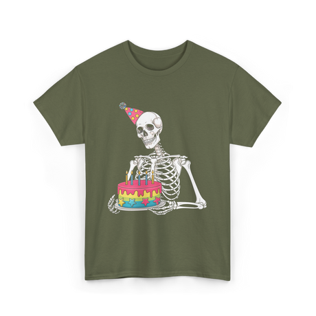 Skeleton Birthday Party Birthday T-Shirt - Military Green