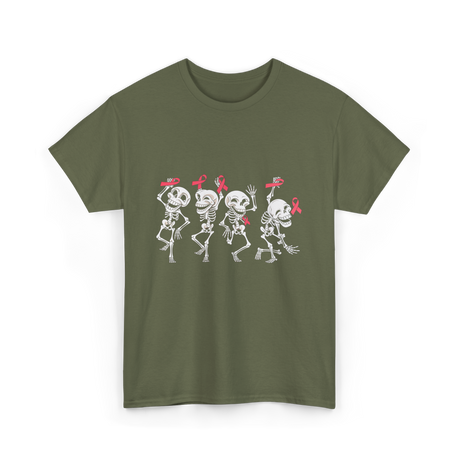 Skeleton Breast Cancer Awareness T-Shirt - Military Green