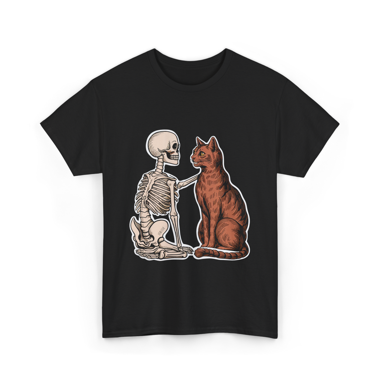 Skeleton Cat Halloween T-Shirt - Black