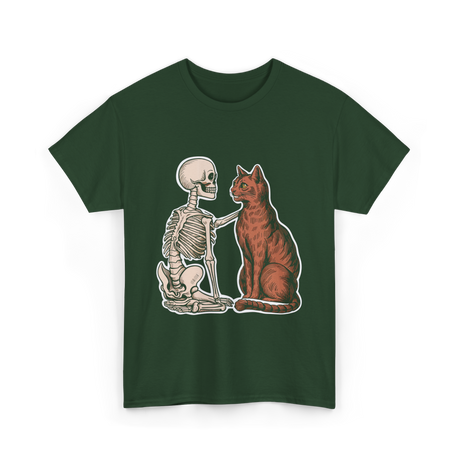 Skeleton Cat Halloween T-Shirt - Forest Green