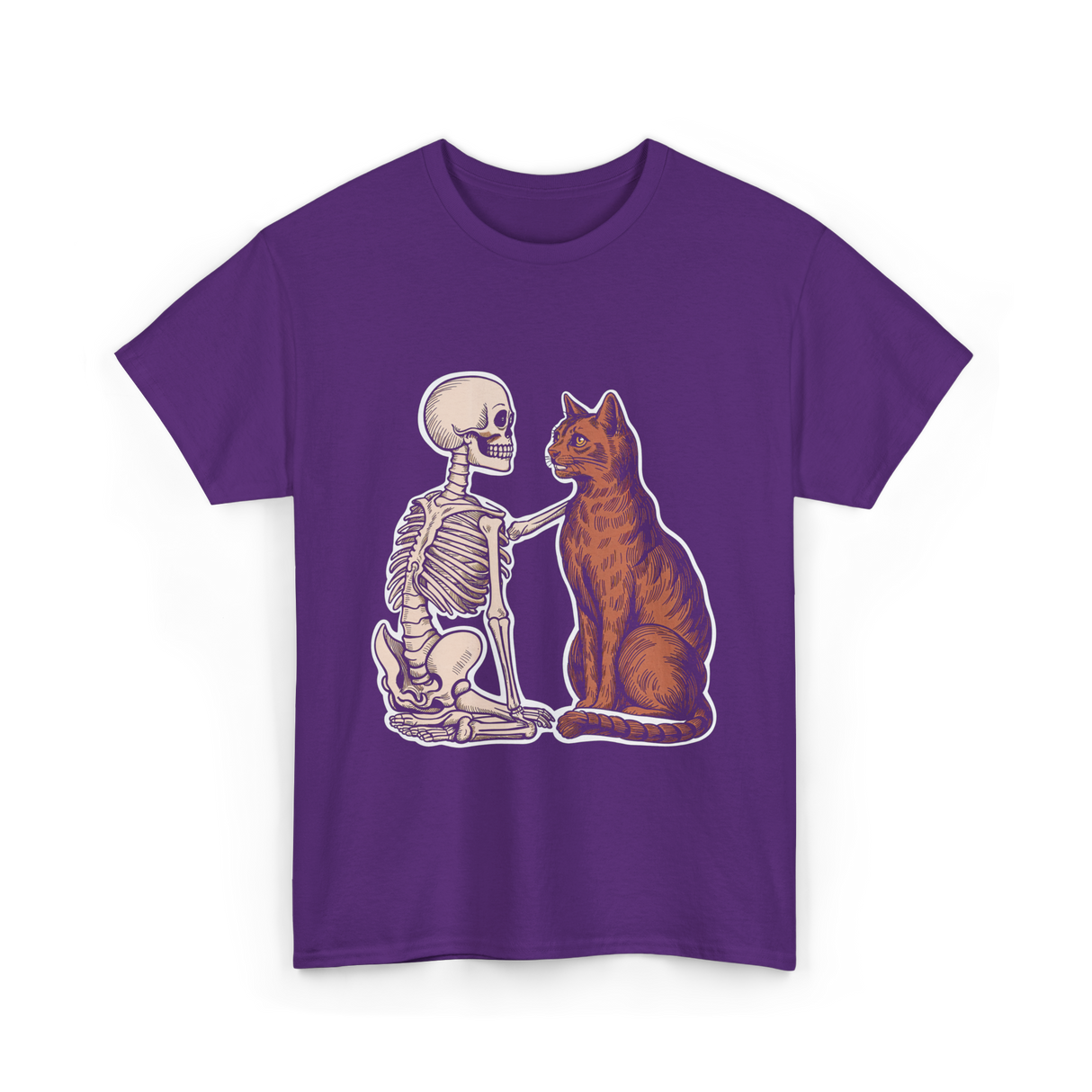 Skeleton Cat Halloween T-Shirt - Purple