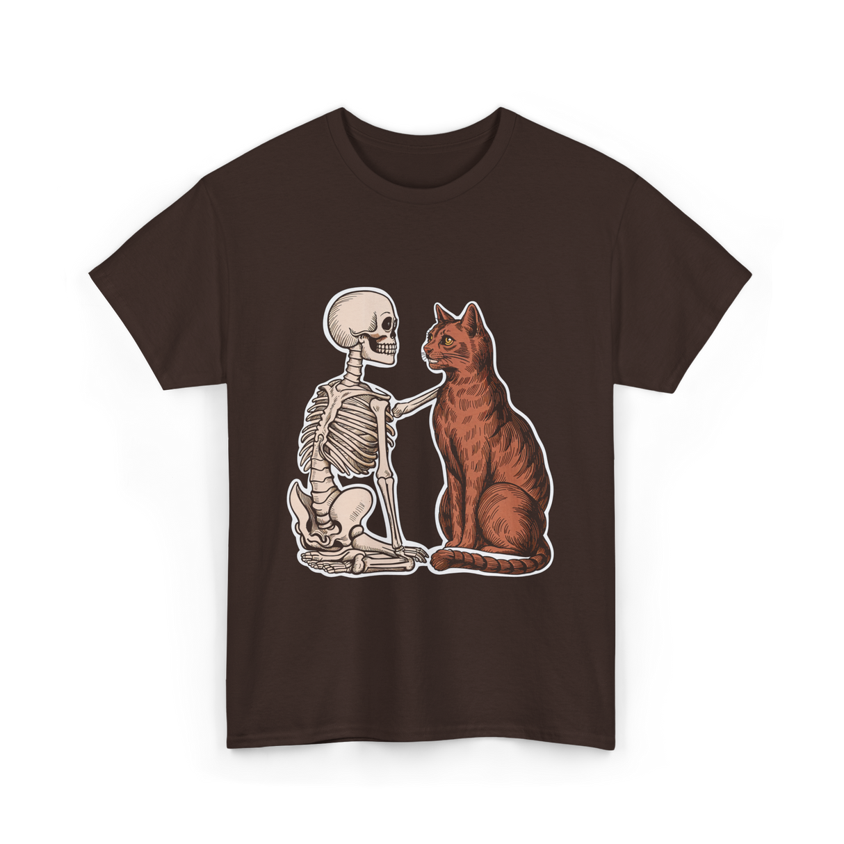 Skeleton Cat Halloween T-Shirt - Dark Chocolate