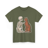 Skeleton Cat Halloween T-Shirt - Military Green