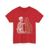 Skeleton Cat Halloween T-Shirt - Red