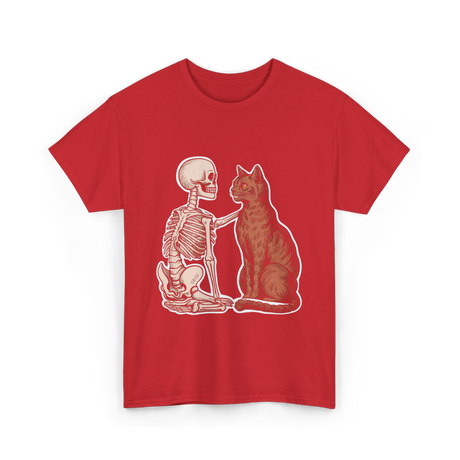 Skeleton Cat Halloween T-Shirt - Red