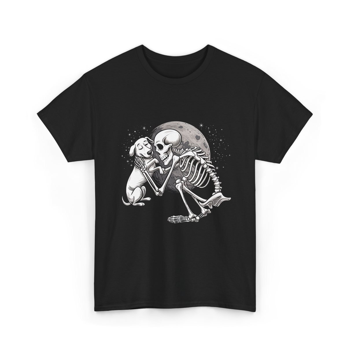 Skeleton Dog and Skeleton Human Halloween T-Shirt - Black