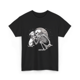 Skeleton Dog and Skeleton Human Halloween T-Shirt - Black