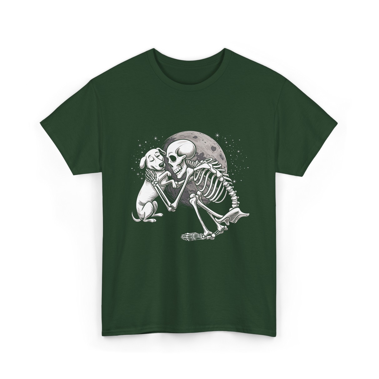 Skeleton Dog and Skeleton Human Halloween T-Shirt - Forest Green