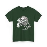 Skeleton Dog and Skeleton Human Halloween T-Shirt - Forest Green