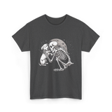 Skeleton Dog and Skeleton Human Halloween T-Shirt - Dark Heather