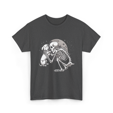 Skeleton Dog and Skeleton Human Halloween T-Shirt - Dark Heather