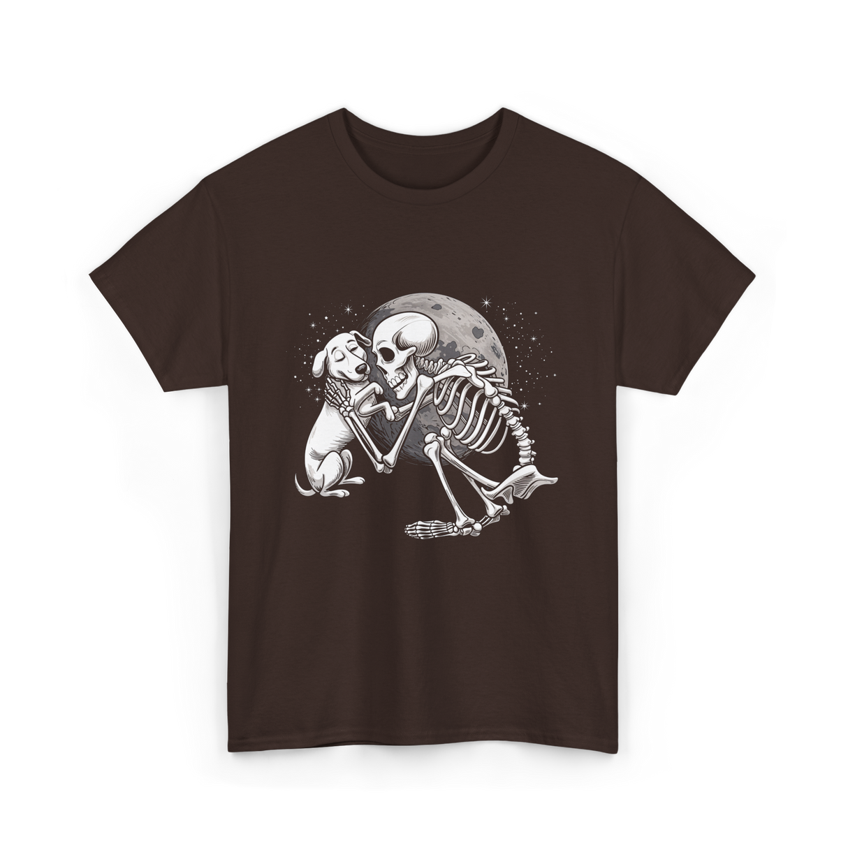 Skeleton Dog and Skeleton Human Halloween T-Shirt - Dark Chocolate