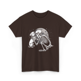 Skeleton Dog and Skeleton Human Halloween T-Shirt - Dark Chocolate