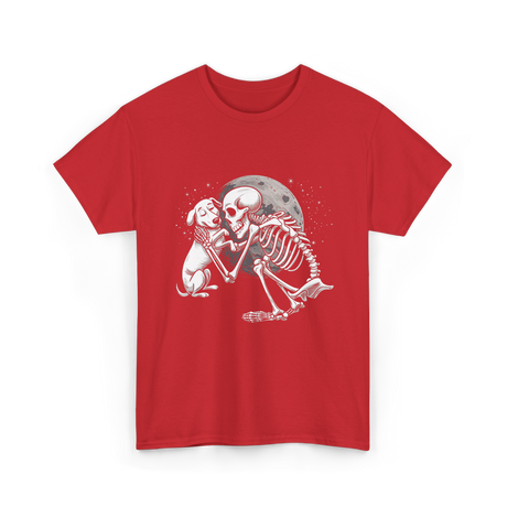 Skeleton Dog and Skeleton Human Halloween T-Shirt - Red