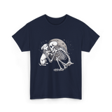 Skeleton Dog and Skeleton Human Halloween T-Shirt - Navy