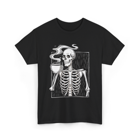 Skeleton Drinking Coffee Coffee Lover T-Shirt - Black