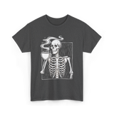 Skeleton Drinking Coffee Coffee Lover T-Shirt - Dark Heather