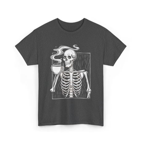 Skeleton Drinking Coffee Coffee Lover T-Shirt - Dark Heather