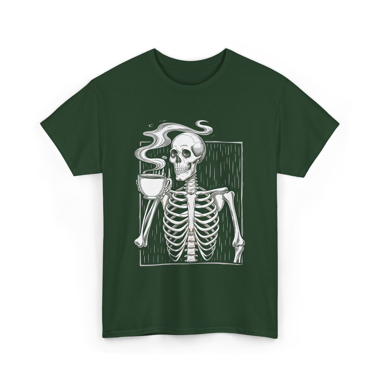 Skeleton Drinking Coffee Coffee Lover T-Shirt - Forest Green