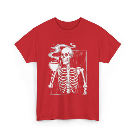 Skeleton Drinking Coffee Coffee Lover T-Shirt - Red