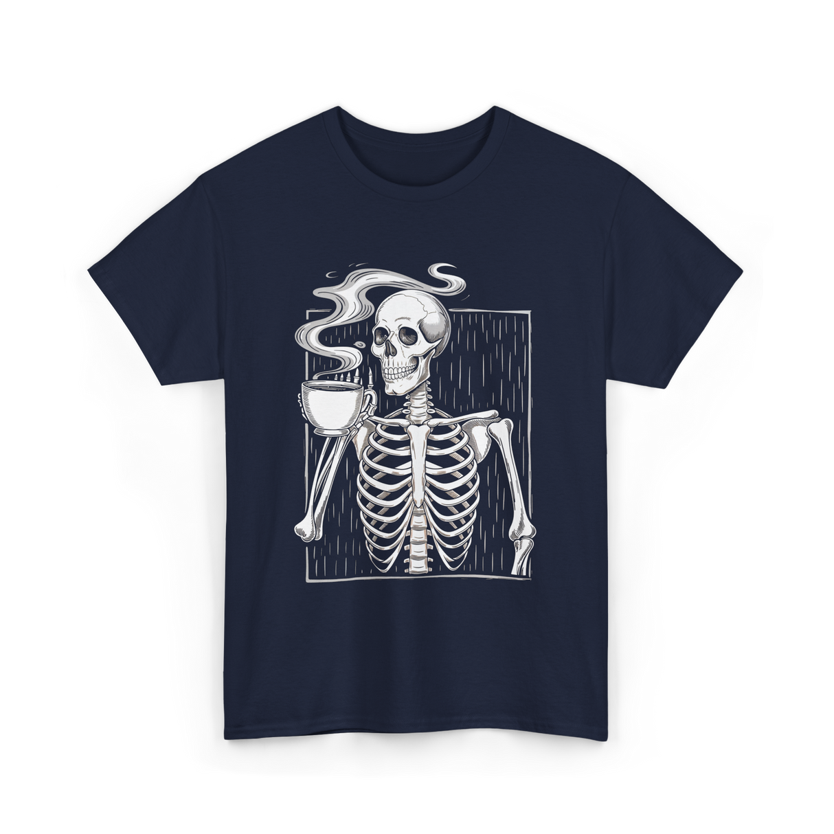 Skeleton Drinking Coffee Coffee Lover T-Shirt - Navy