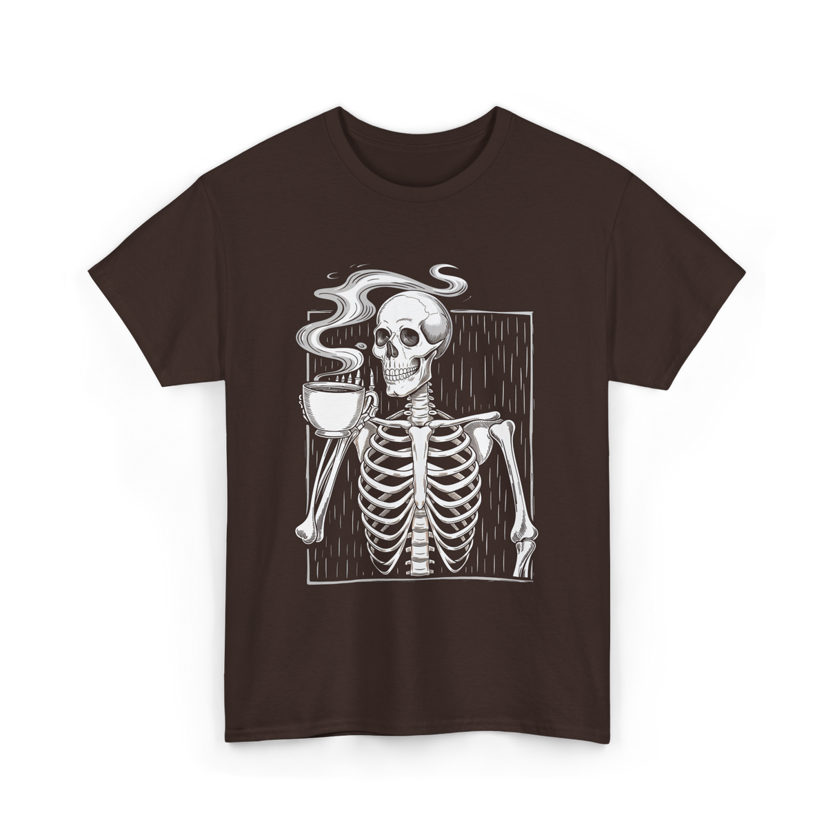 Skeleton Drinking Coffee Coffee Lover T-Shirt - Dark Chocolate