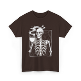 Skeleton Drinking Coffee Coffee Lover T-Shirt - Dark Chocolate