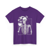 Skeleton Drinking Coffee Coffee Lover T-Shirt - Purple