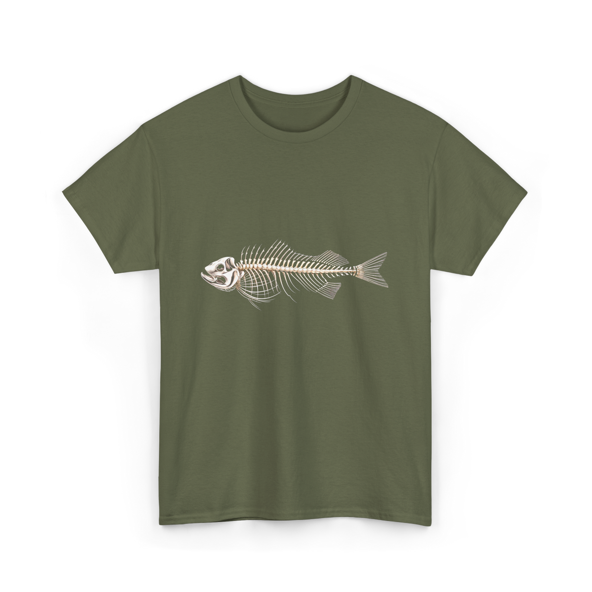 Skeleton Fish Fisherman Bones T-Shirt - Military Green