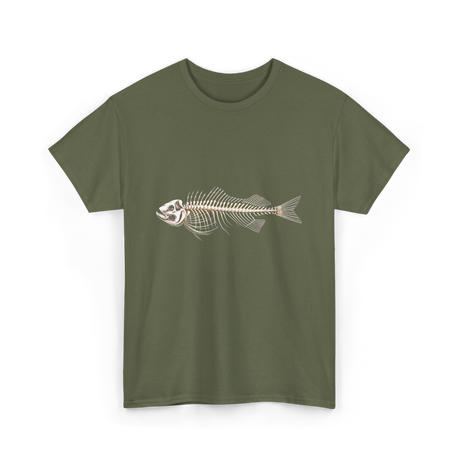 Skeleton Fish Fisherman Bones T-Shirt - Military Green