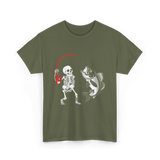 Skeleton Fishing Bass Fisherman T-Shirt - Military Green