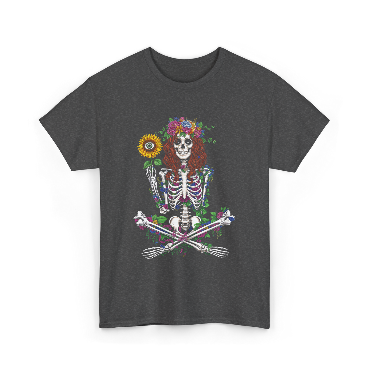 Skeleton Flower Hippie Nature T-Shirt - Dark Heather