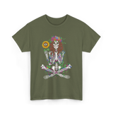 Skeleton Flower Hippie Nature T-Shirt - Military Green