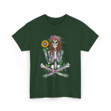 Skeleton Flower Hippie Nature T-Shirt - Forest Green