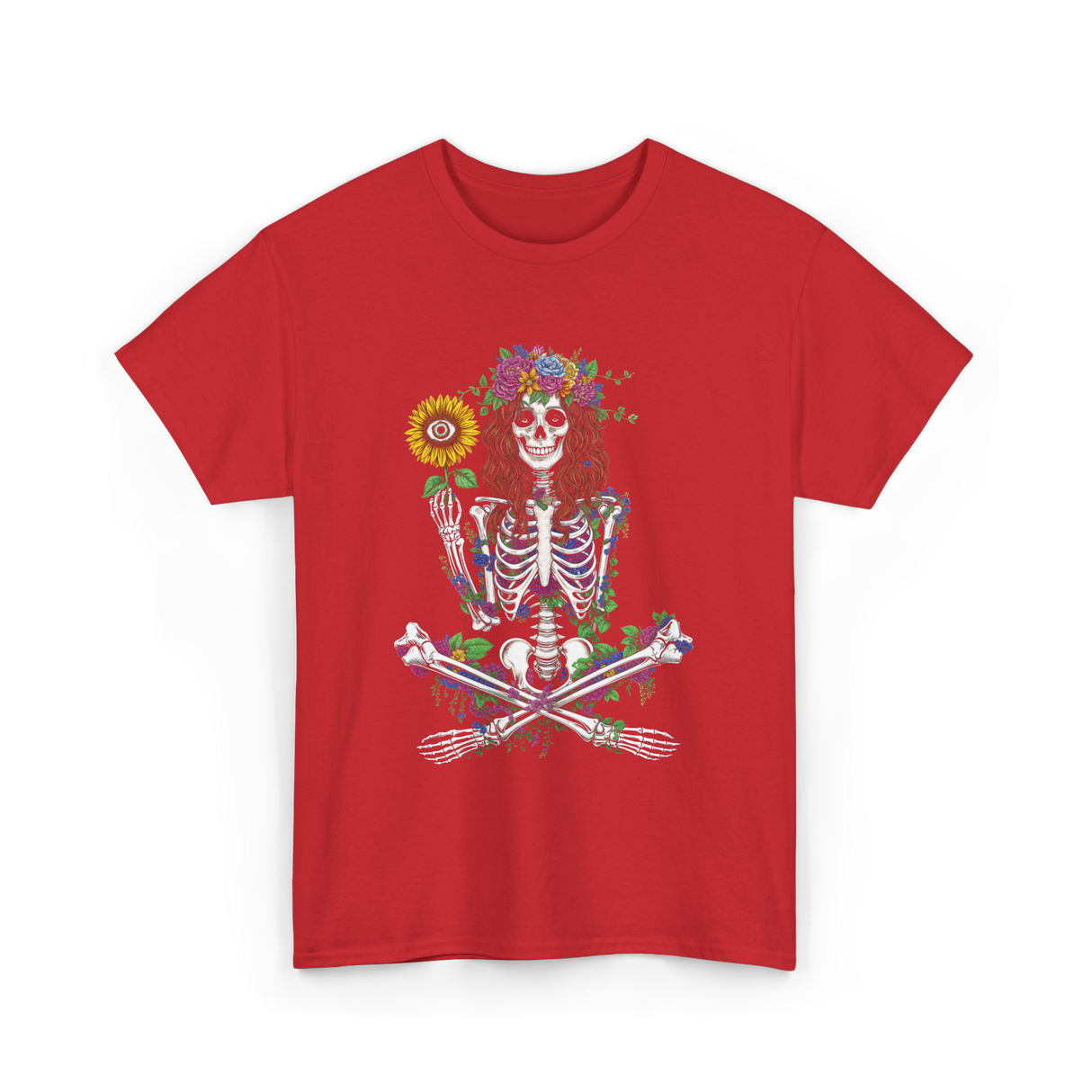 Skeleton Flower Hippie Nature T-Shirt - Red