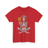 Skeleton Flower Hippie Nature T-Shirt - Red