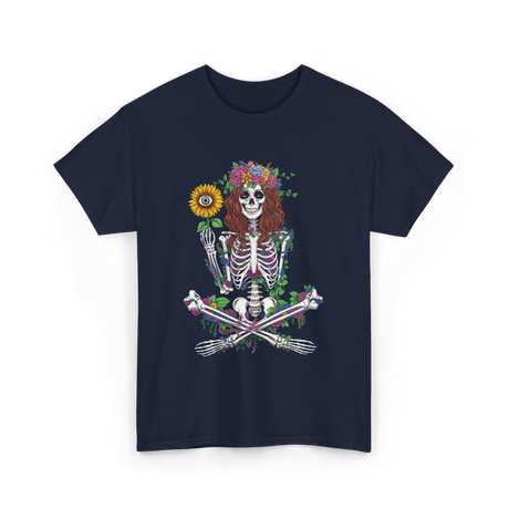 Skeleton Flower Hippie Nature T-Shirt - Navy