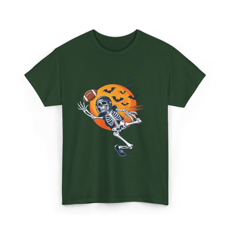 Skeleton Football Player Halloween Football T-Shirt - Forest Green