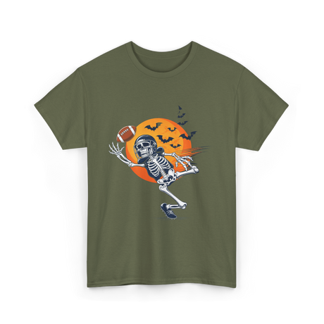 Skeleton Football Player Halloween Football T-Shirt - Military Green