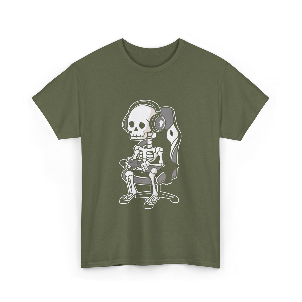 Skeleton Gamer Gaming Kids T-Shirt - Military Green