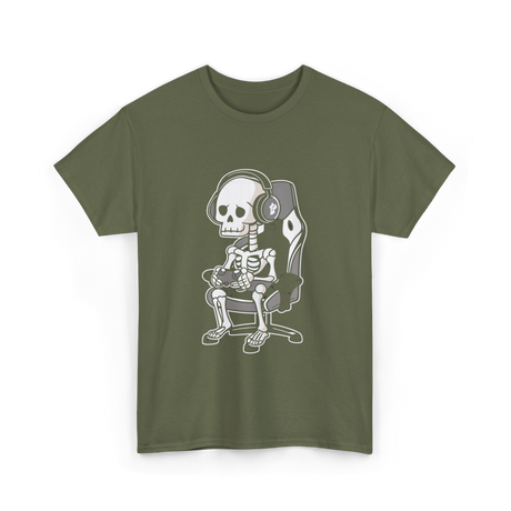 Skeleton Gamer Gaming Kids T-Shirt - Military Green