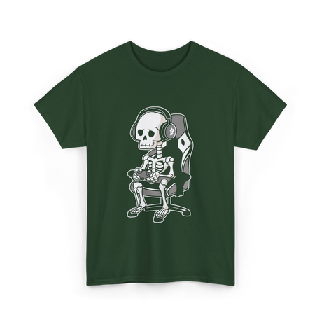 Skeleton Gamer Gaming Kids T-Shirt - Forest Green