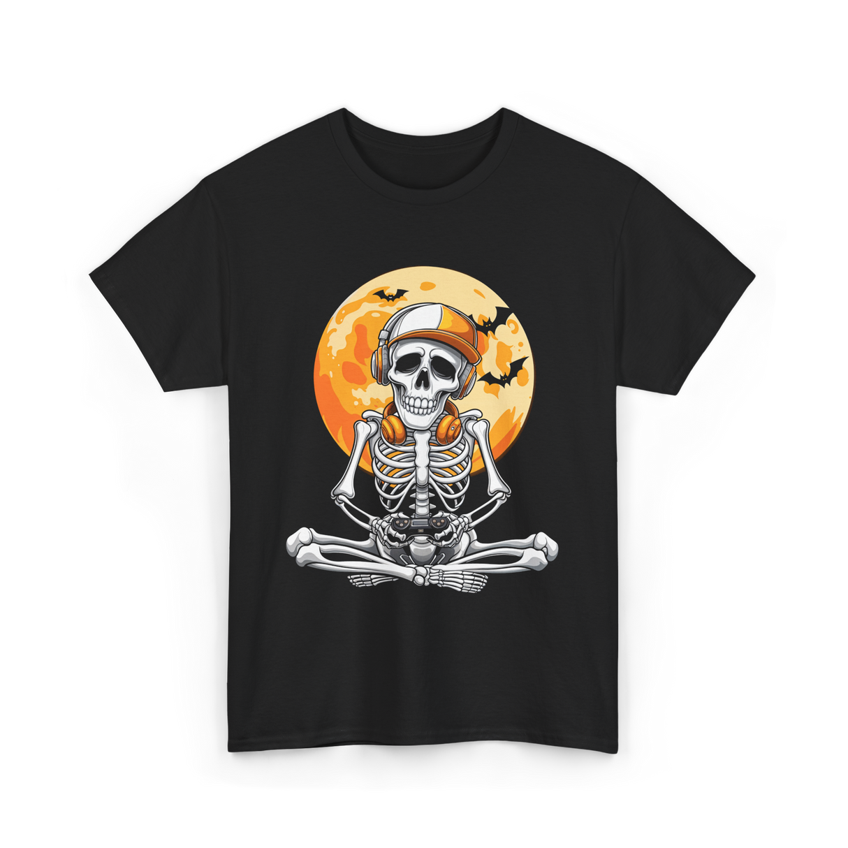 Skeleton Gamer Halloween Gaming T-Shirt - Black