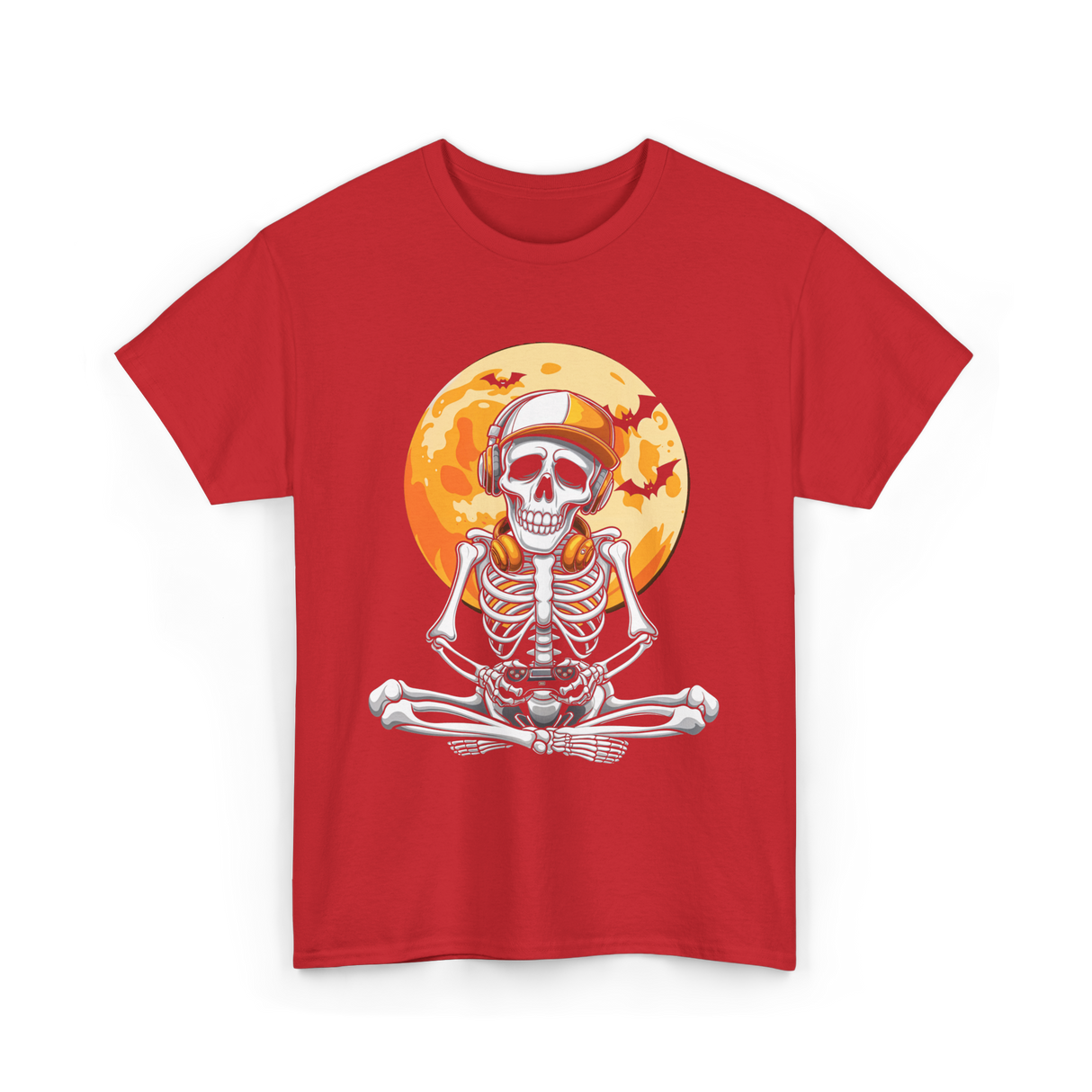 Skeleton Gamer Halloween Gaming T-Shirt - Red