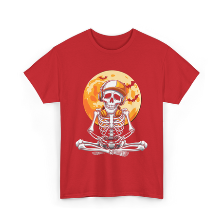 Skeleton Gamer Halloween Gaming T-Shirt - Red