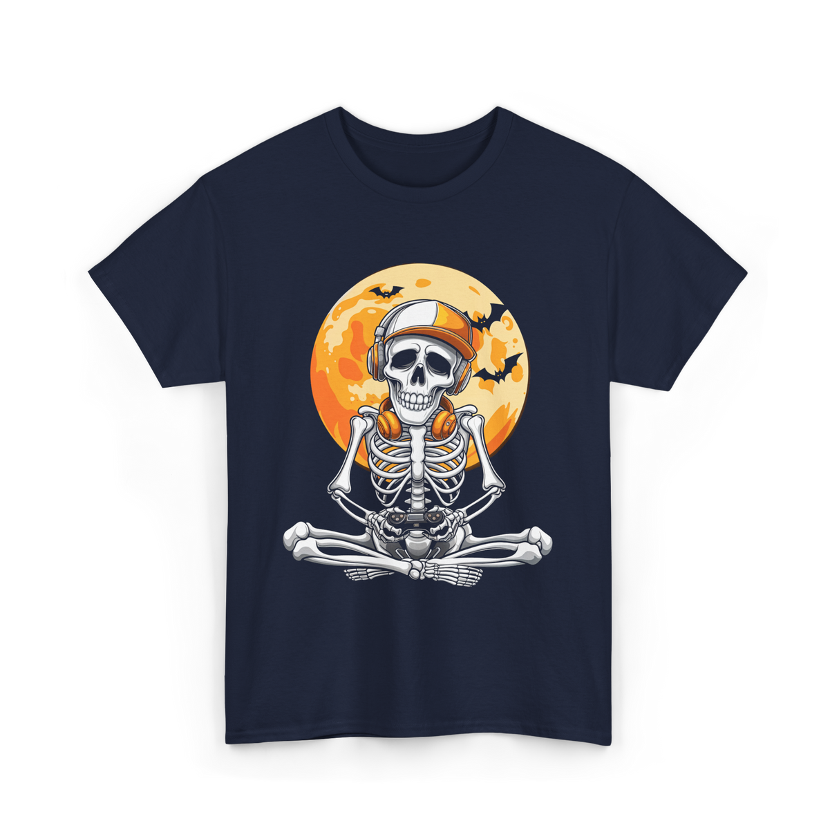 Skeleton Gamer Halloween Gaming T-Shirt - Navy