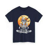 Skeleton Gamer Halloween Gaming T-Shirt - Navy