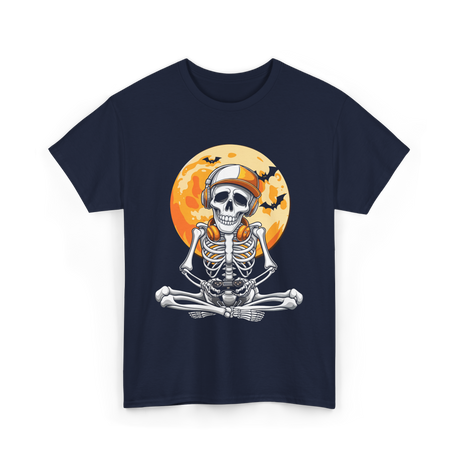 Skeleton Gamer Halloween Gaming T-Shirt - Navy