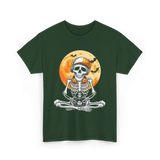 Skeleton Gamer Halloween Gaming T-Shirt - Forest Green