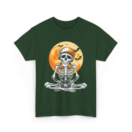 Skeleton Gamer Halloween Gaming T-Shirt - Forest Green